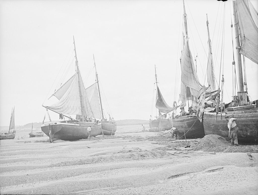 Detail of Barges taking sand and gravel at low tide on 