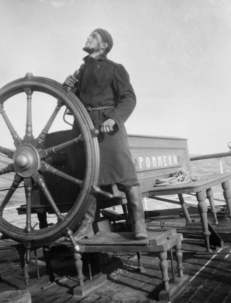 Detail of 'Pommern' (Fi, 1903), 4-masted barque, Peter Karney at the wheel, steering by the wind by unknown