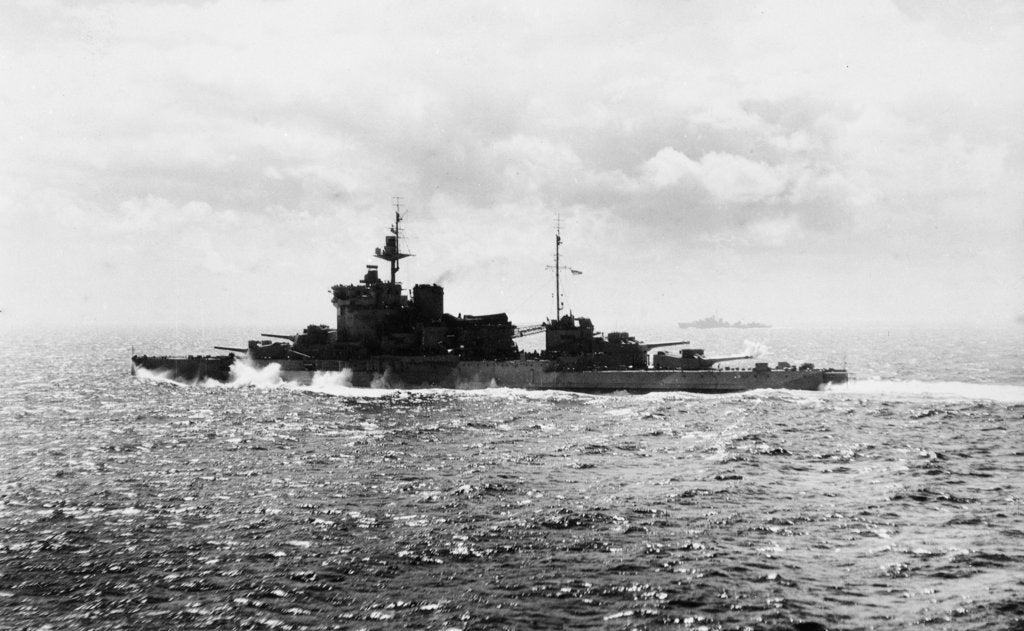 Detail of Battleship HMS 'Warspite' (1913) under way at sea off Cape Wrath in June 1943 by unknown