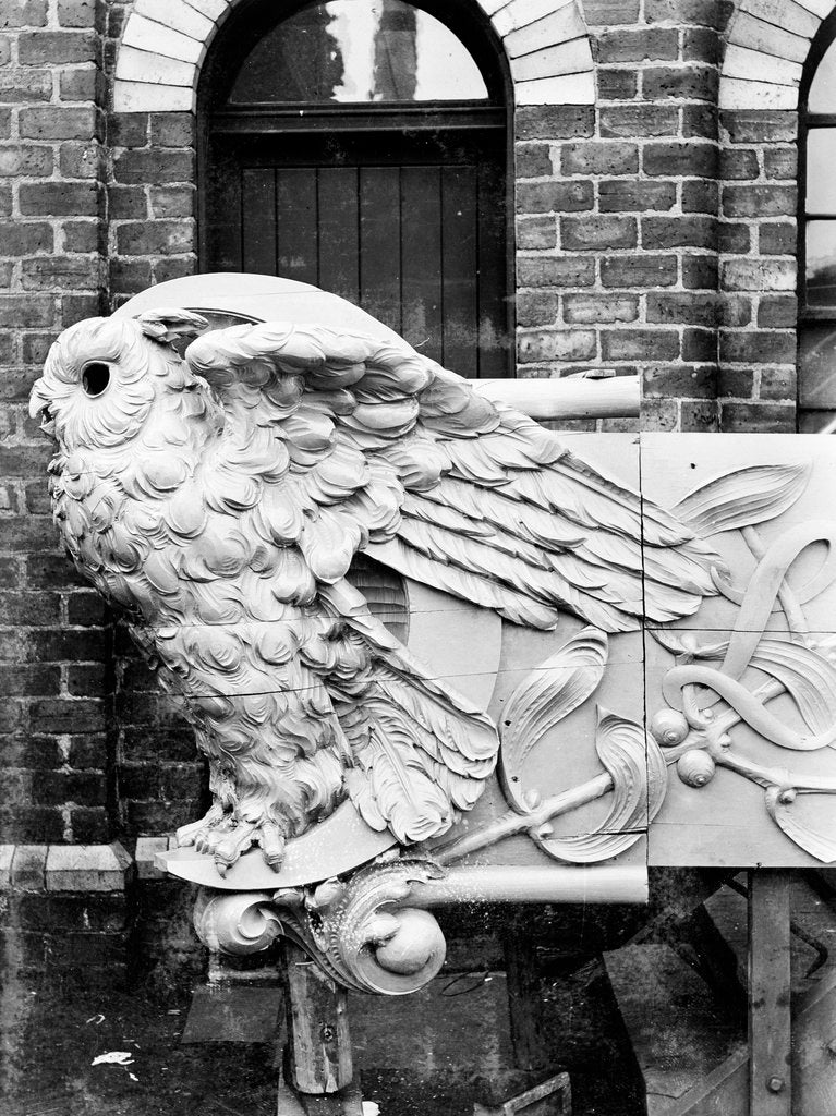Detail of Portside close-up of the unmounted figurehead for the Lysistrata (1900) by West