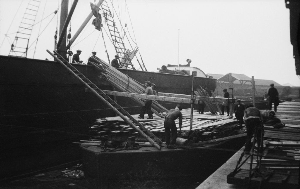 Detail of Discharging deals and timber products at Russia Dock by Browne Collection