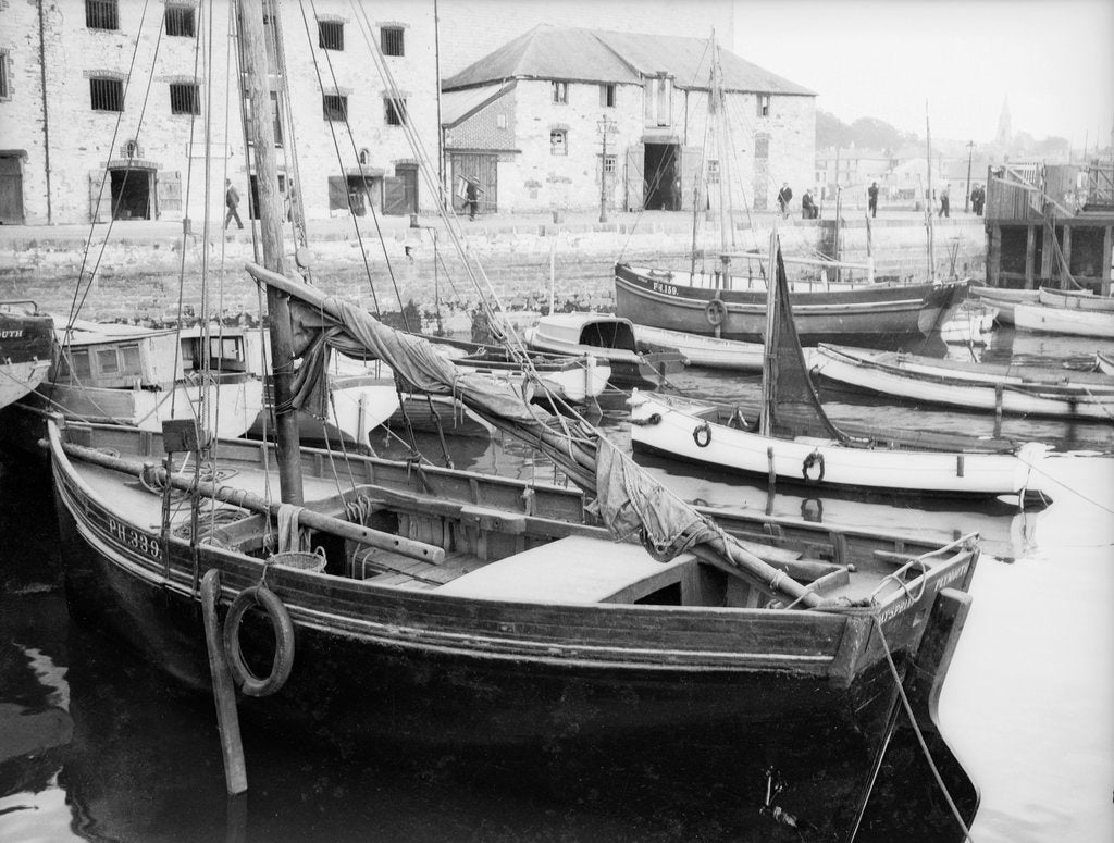 Detail of 'Dayspring' Plymouth hooker, moored at Plymouth by unknown