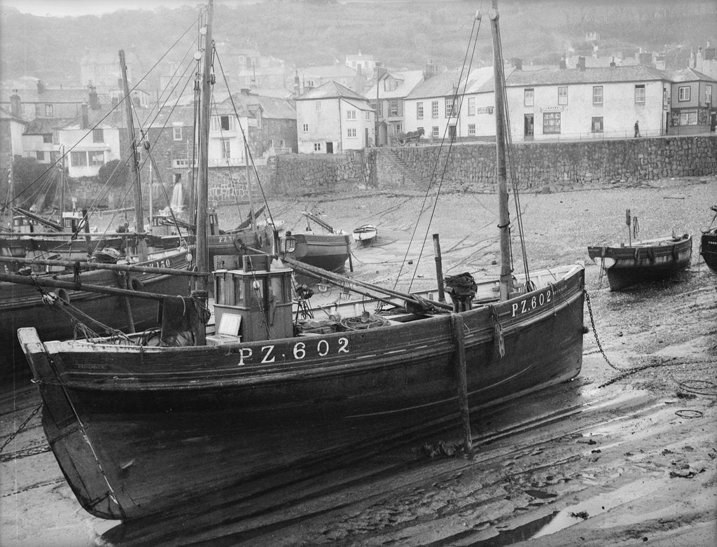 Detail of 'Boy Willie', Mounts Bay mackerel driver, dried out in Mousehole harbour by unknown