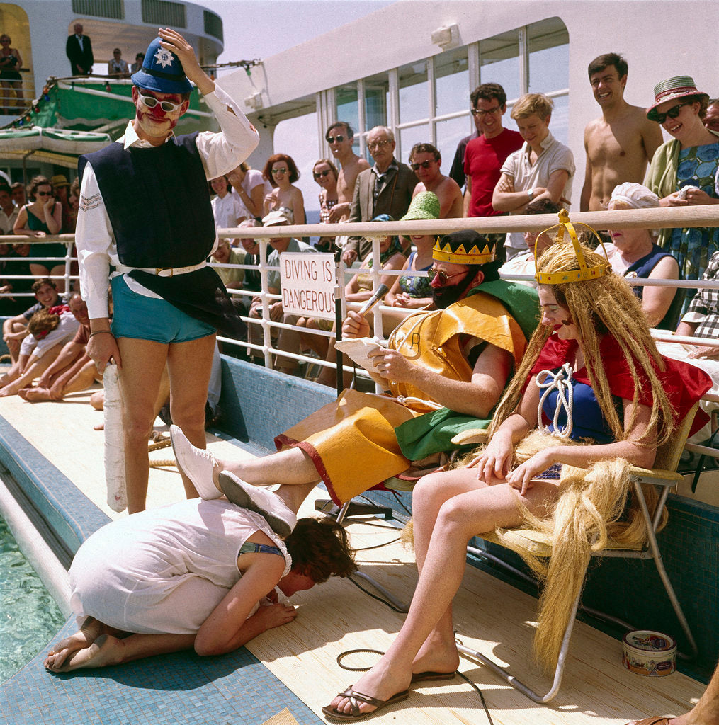 Detail of Crossing the Line ceremony with King Neptune and a subject, aboard Union-Castle liner 'Windsor Castle' by Marine Photo Service