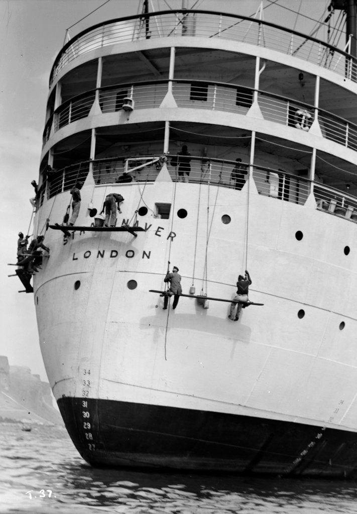 Detail of Crews painting the 'Strathnaver' by Marine Photo Service