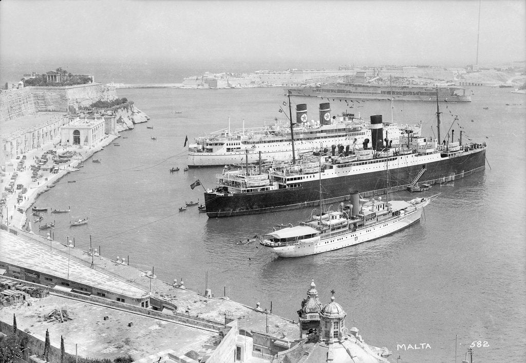 Detail of 'Arandora Star' and the Donaldson Liner 'Letitia' in Grand Harbour, Valletta, Malta by Marine Photo Service