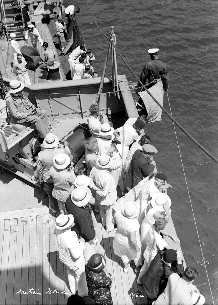Detail of A sailor takes a sounding as the ship approaches the Greek island of Santorini by Marine Photo Service