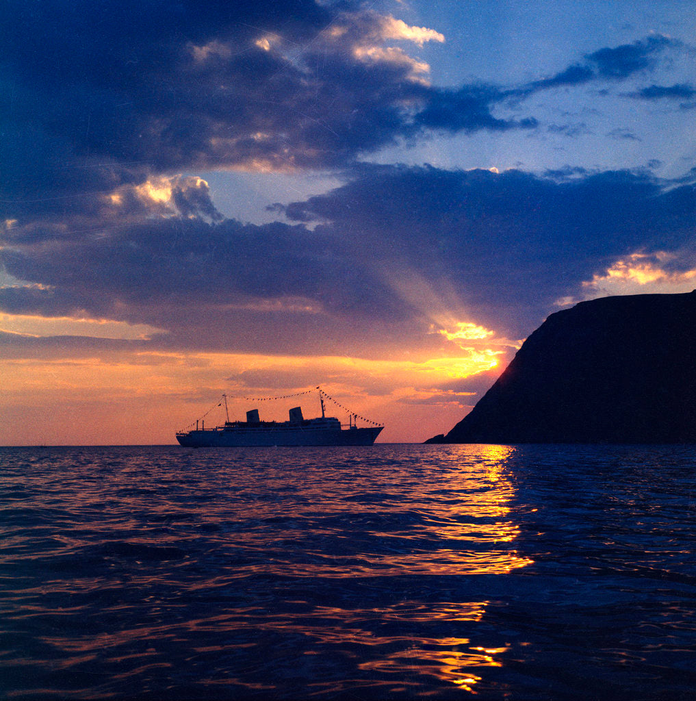 Detail of A starboard view of 'Gripsholm' (1957) at Nordkapp, Norway, during the midsummer season by Marine Photo Service
