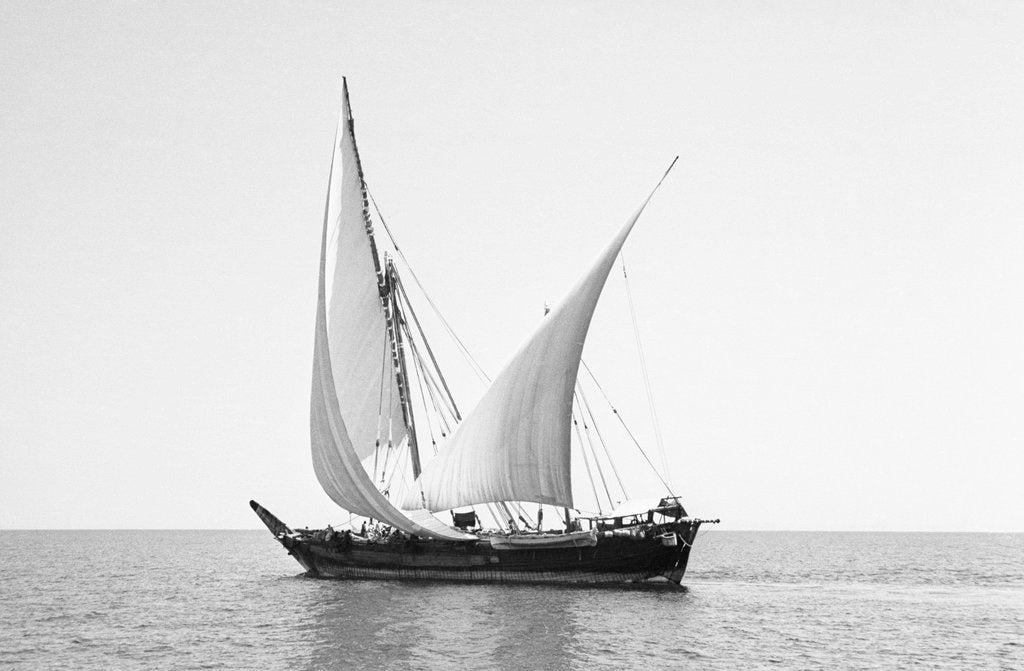 Detail of A boom in calm waters off the South Arabian or Omani coast by Alan Villiers