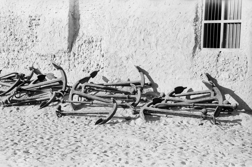 Detail of Anchors awaiting a buyer by Alan Villiers
