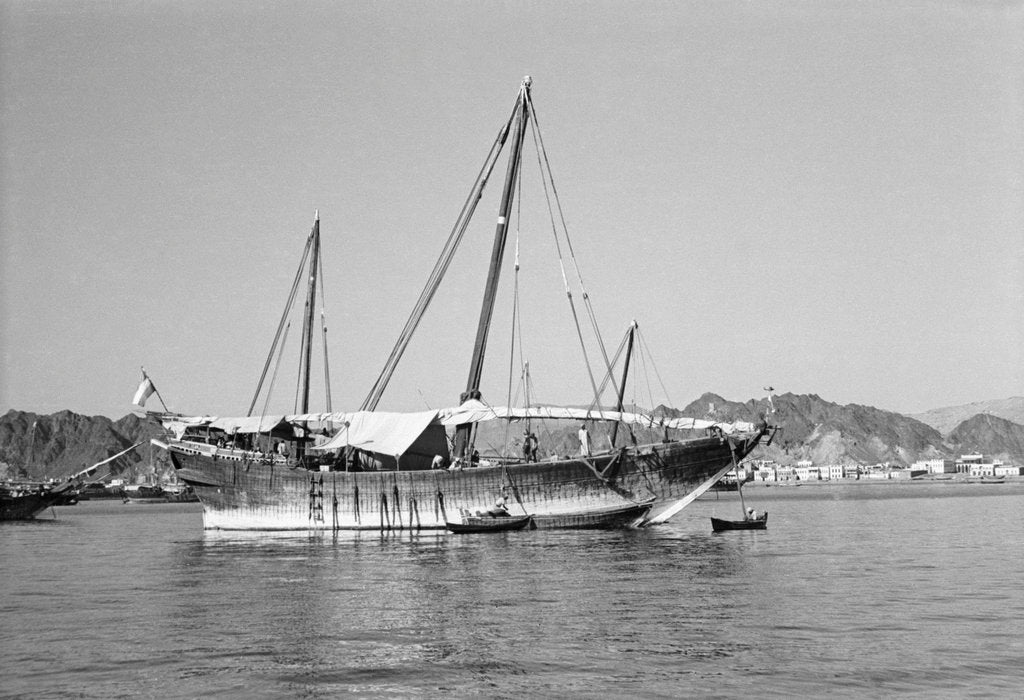 Detail of A large baggala in Mutrah harbour by Alan Villiers