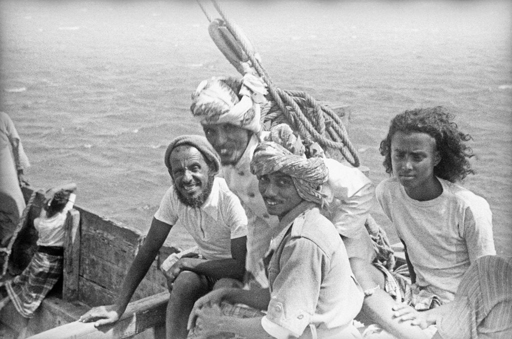 Detail of Triumph of Righteousness' passengers preparing to go ashore at Mogadishu by Alan Villiers