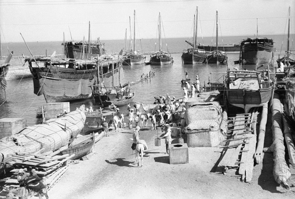 Detail of Water dhows, donkeys and water-carriers by Alan Villiers