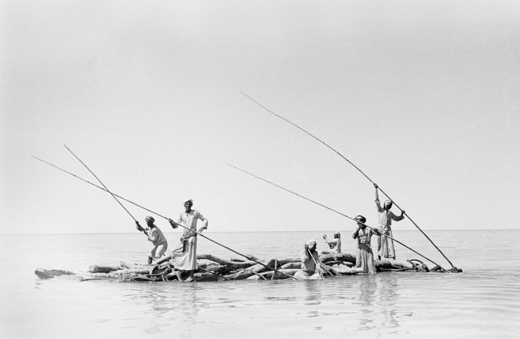 Detail of Imported ship-building timbers were poled from dhow to boatyard by Alan Villiers