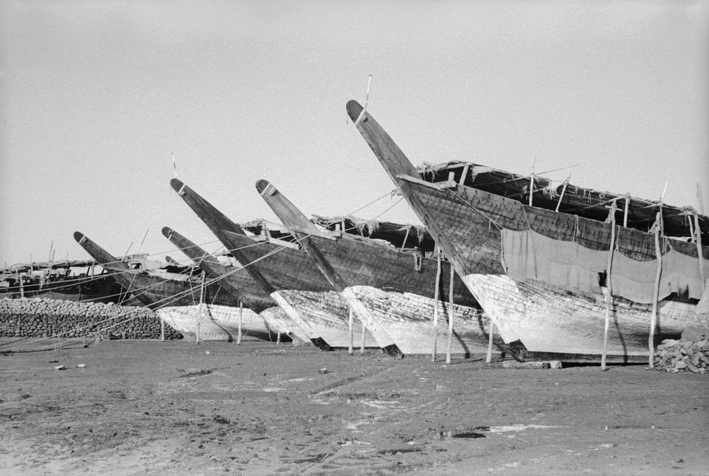 Detail of Boom prows crown the Kuwait waterfront by Alan Villiers