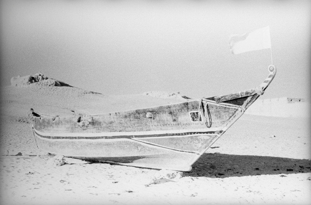 Detail of A sewn sambuk on the beach at Shihr by Alan Villiers