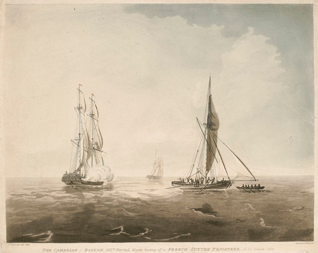 Detail of The 'Cambrian' of Boston, William Marshall Master, beating off a French cutter privateer on 23 October 1804 by Joseph Cartwright