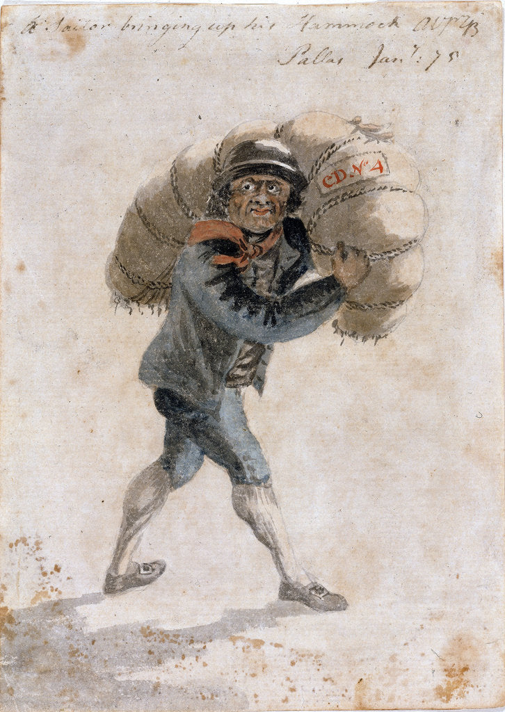 Detail of Bray Album: 'A Sailor bringing up his hammock, Pallas, Jany 75' by Gabriel Bray