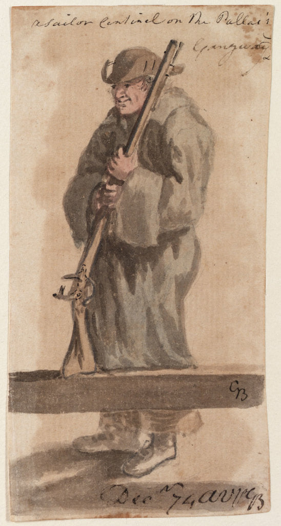Detail of A sailor sentinel on the 'Pallas's' gangway by Gabriel Bray