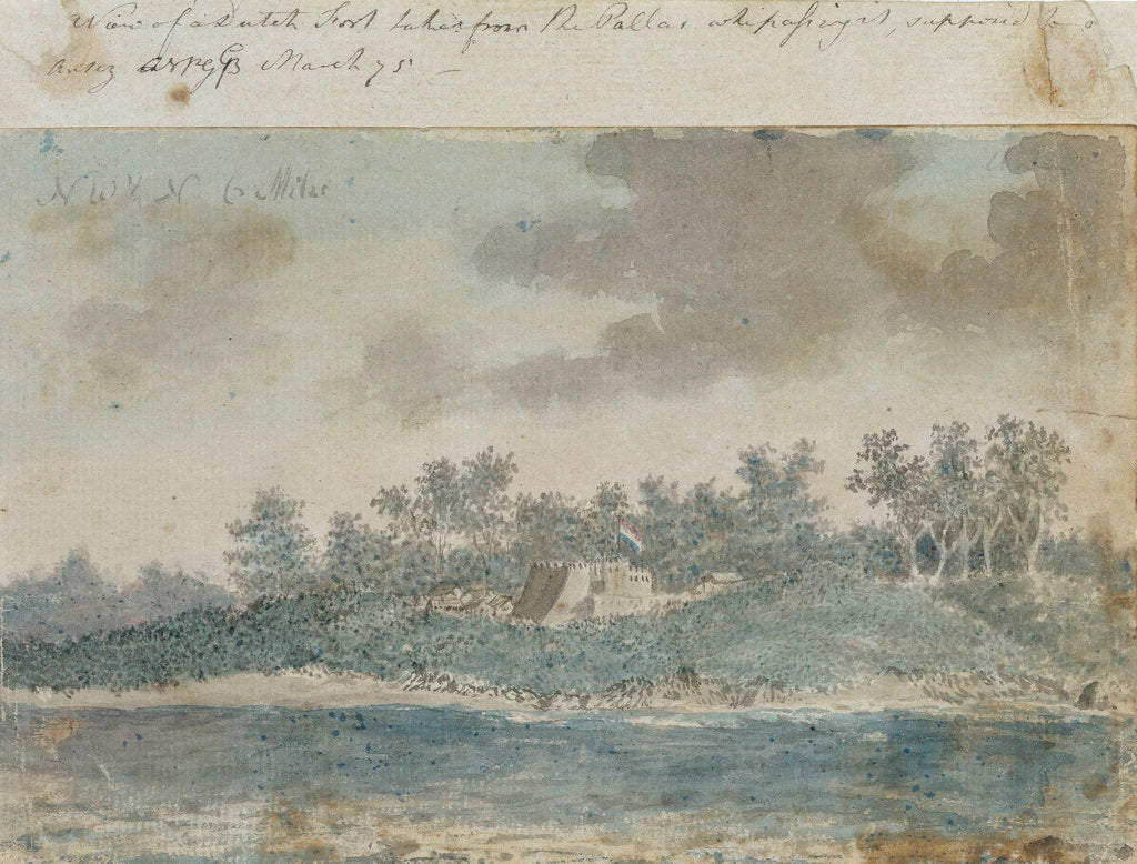 Detail of A view of a Dutch fort taken from the Pallas whe[n] passing it supposed to be Artez [Anzer] [Bray album] by Gabriel Bray