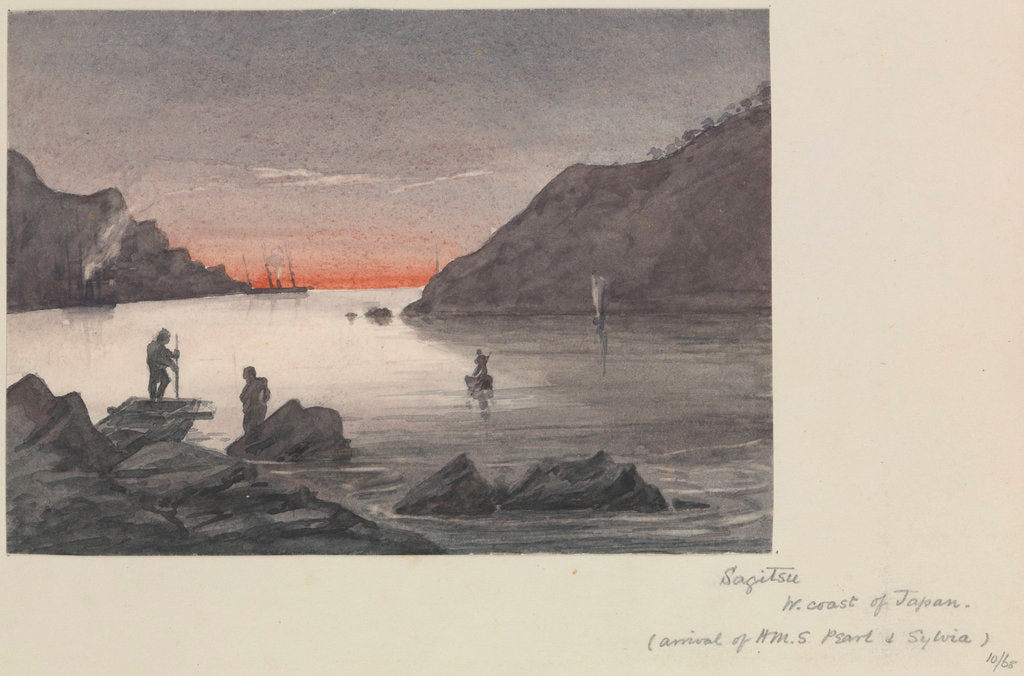 Detail of The arrival of HMS 'Pearl' and 'Sylvia' at Sakitsu Ura, Amakasu Island, Japan by James Henry Butt