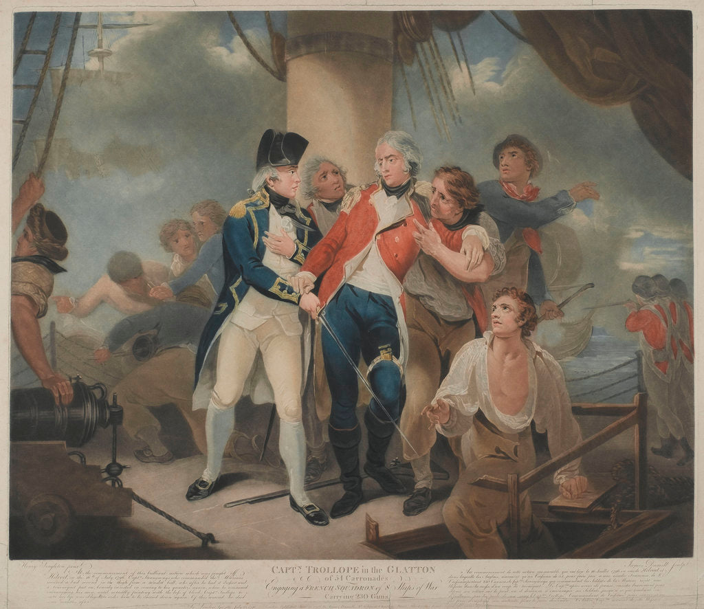 Detail of Capt. Trollope in the 'Glatton', of 54 Carronades Engaging a French Squadron of 8 Ships of war carrying 230 guns by James Daniell