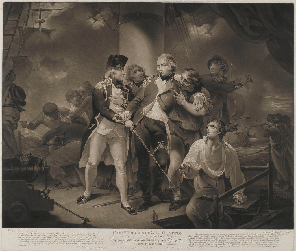 Detail of Capt. Trollope in the 'Glatton' of 54 Carronades Engaging a French Squadron of 8 Ships of War carrying 230 guns by Henry Singleton