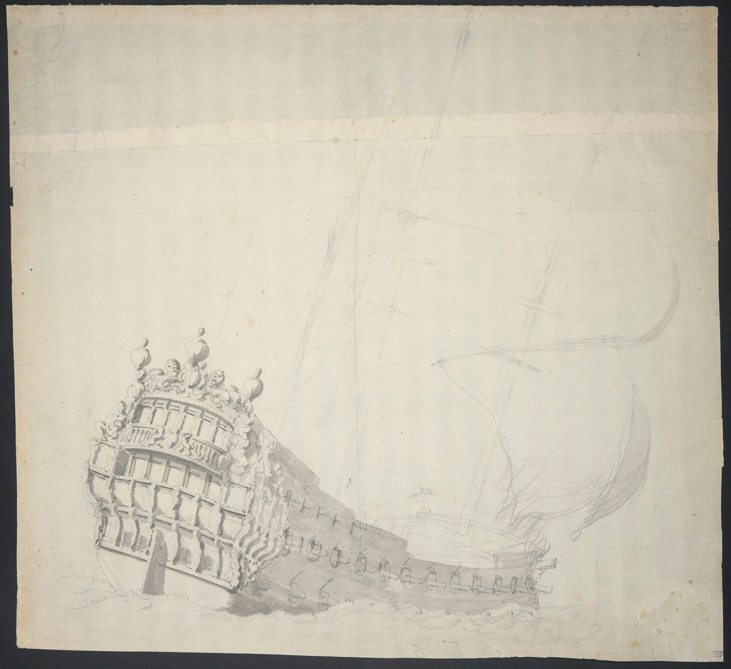 Detail of Portrait of an English third-rate of about 60 guns by Willem van de Velde the Elder