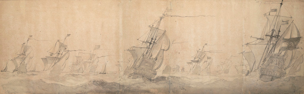 Detail of Dutch fleet beating up the coast off the North Frisian Islands 9 [OS] / 19 October 1658 by Willem van de Velde the Elder