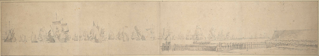 Detail of The Dutch fleet getting under way near Hellevoetsluis? October-November 1664 by Willem van de Velde the Elder
