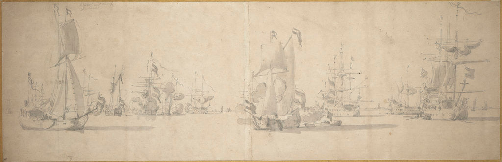 Detail of The Dutch fleet at anchor near the coast by Willem van de Velde the Elder