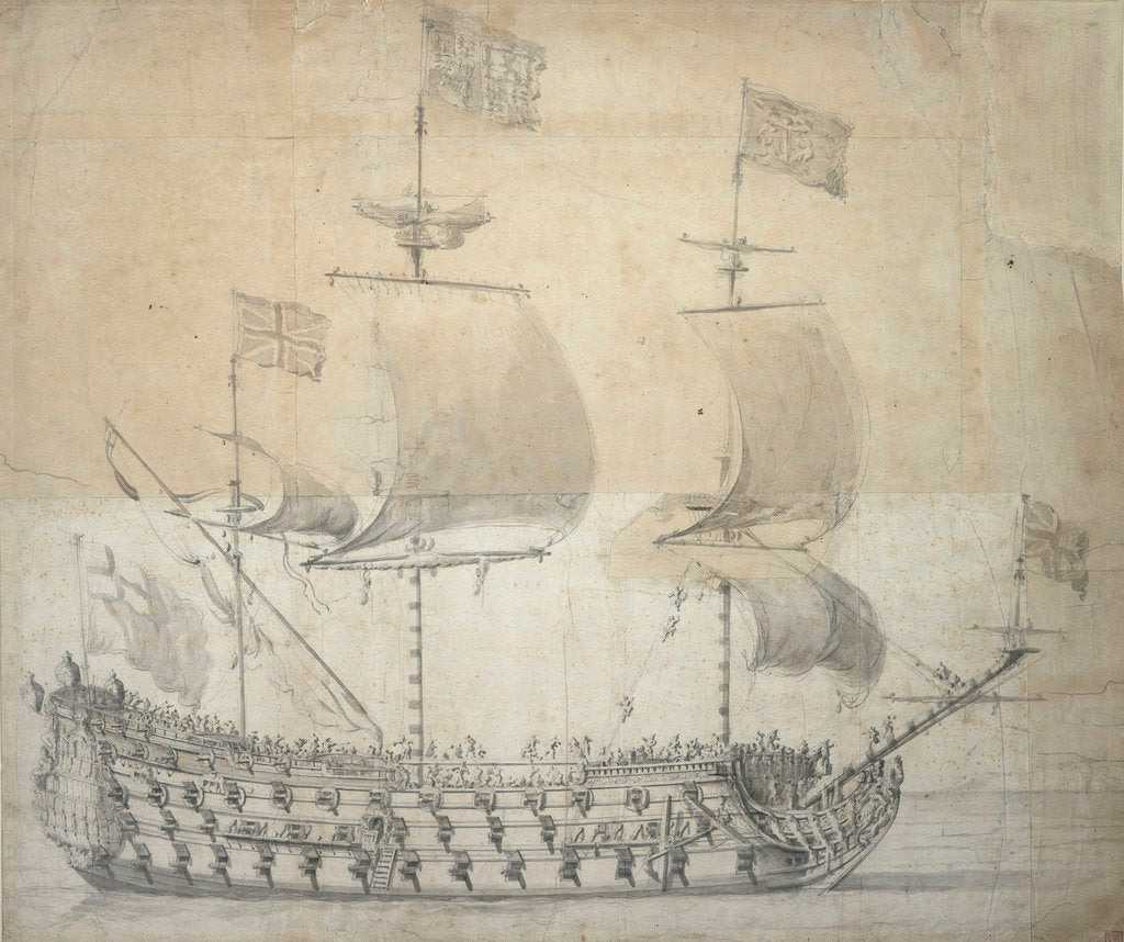 Detail of Portrait of the 'Britannia', 100 guns, built in 1682 and rebuilt in 1700 by Willem van de Velde the Elder