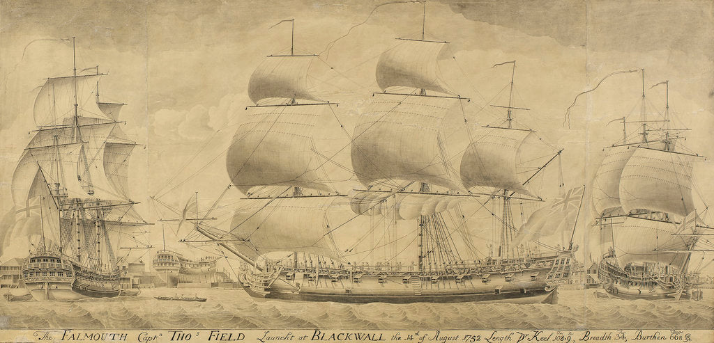 Detail of Launch of the 'Falmouth', 1752 by unknown