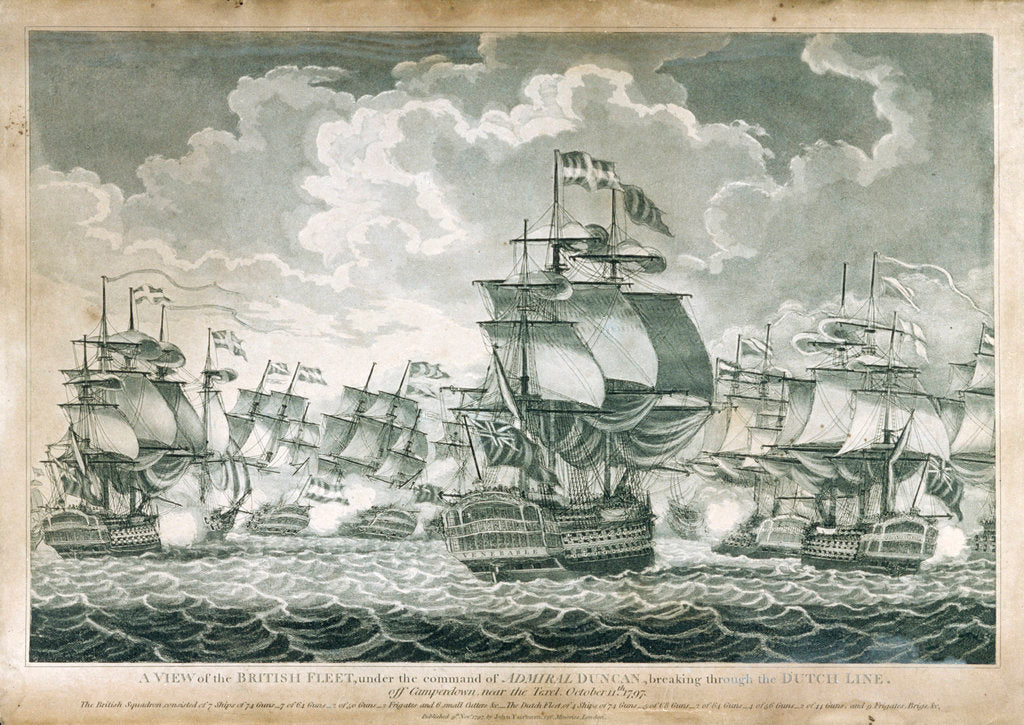 Detail of View of the British Fleet under the command of Admiral Duncan by John Fairburn