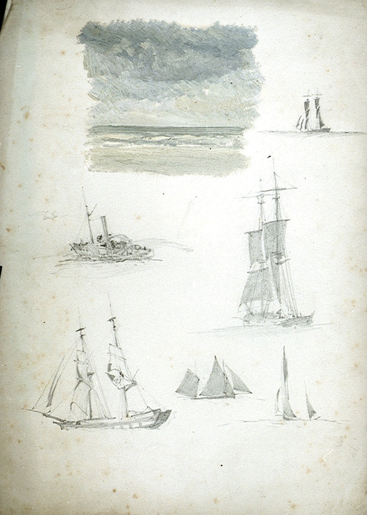 Detail of Study of Sea and Sky, Sailing Ships and a Paddle Steamer by William Lionel Wyllie