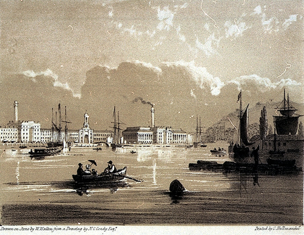 Detail of The Victualling Office From Richmond Walk, Devonport. Views from the most picturesque parts of Mount Edgcumbe No.1 by Nicolas Matthew Condy