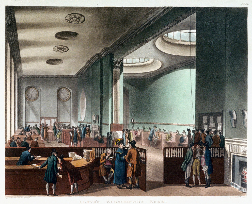 Detail of Lloyd's subscription room by Thomas Rowlandson