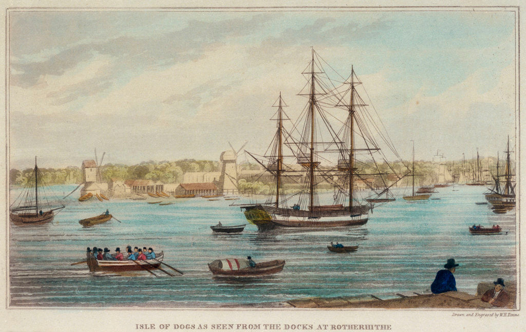 Detail of Isle of Dogs as seen from the docks at Rotherhithe by W. H. Timms