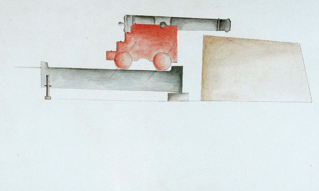 Detail of A cannon at Mortella Tower. Third illustration in Plan of Mortella Tower, St Fiorenzo Bay. Corsica, 1794 by DCF