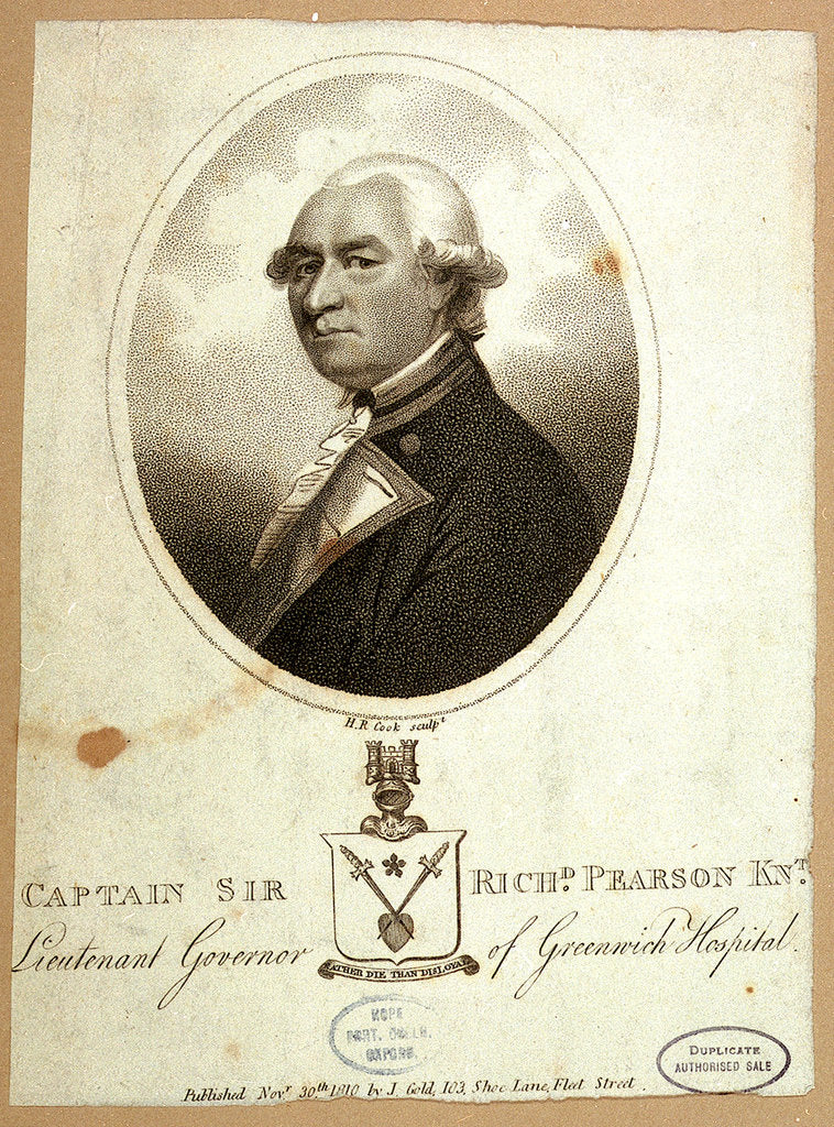 Detail of Captain Sir Richd Pearson Knt. Lieutenant Governor of Greenwich Hospital by Charles Grignion
