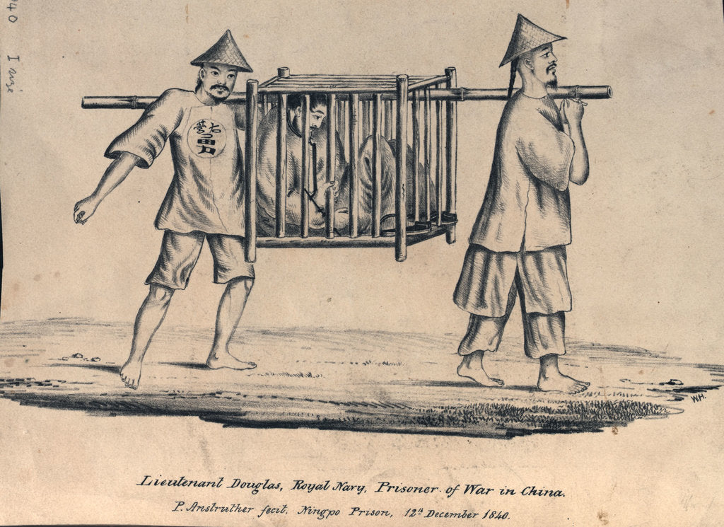 Detail of Lieutenant Douglas, Royal Navy, Prisoner of War in China. P Anstruther fecit. Ningpo Prison, 12th December 1840 by P. Anstruther