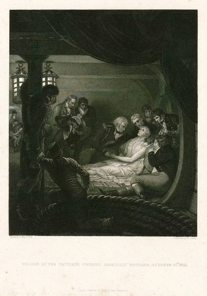 Detail of Nelson in The Victory's cockpit, mortally wounded, 21 October 1805 by Benjamin West
