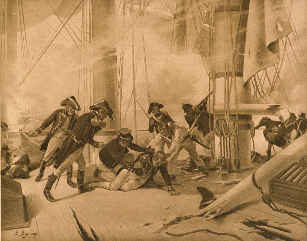 Detail of Nelson wounded at The Battle of Trafalgar, 21 October 1805 by N. Dupray