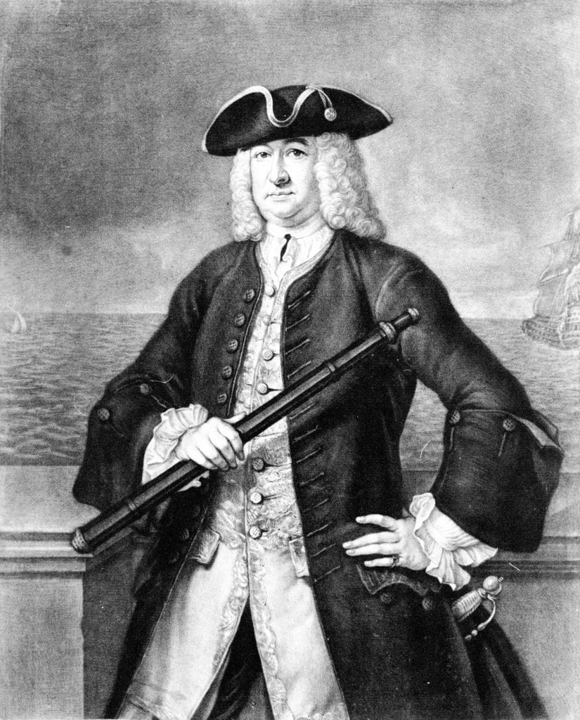 Detail of The Honble William Rowley Esqr. Vice Admiral of the Blue and Commander in chief of his Majesty's Fleet in the Mediterranean 1745 by Arnulphy
