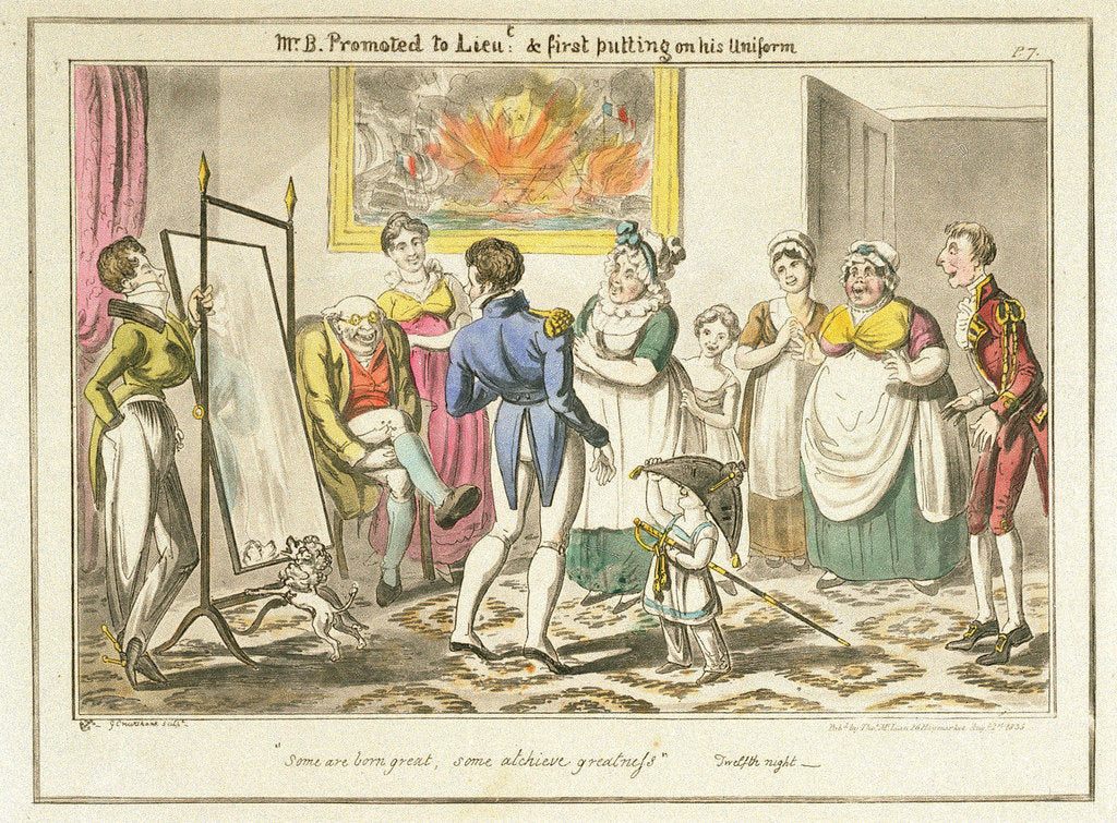 Detail of Midshipman Blockhead, Mr B Promoted to Lieut: & first putting on his uniform by George Cruikshank