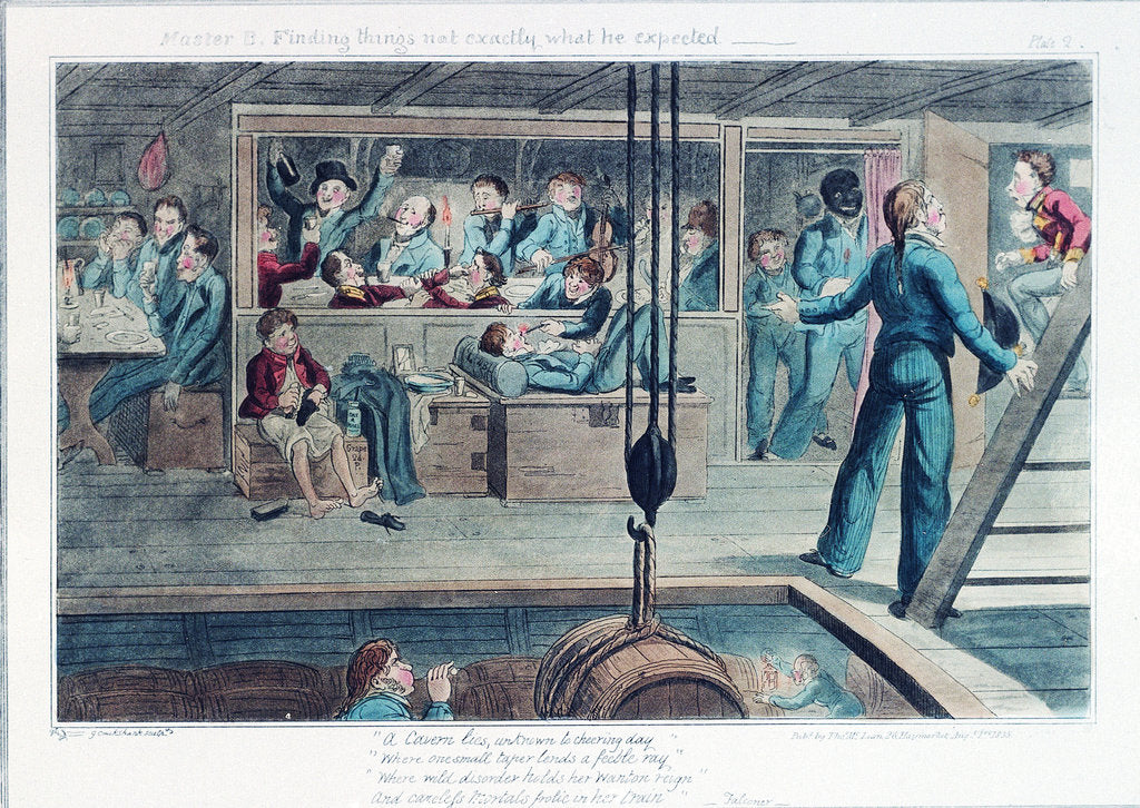 Detail of Midshipman Blockhead, Master B finding things not exactly what he expected by George Cruikshank