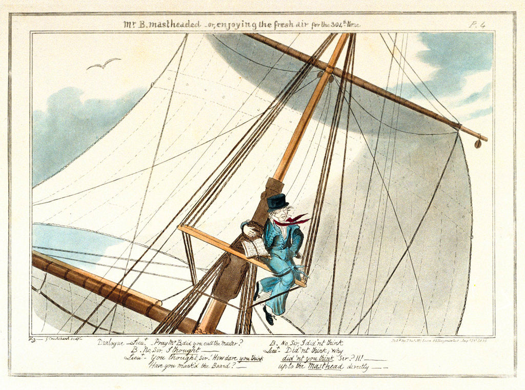 Detail of Midshipman Blockhead, Mr B, mastheaded or enjoying the fresh air for the 304th time by George Cruikshank