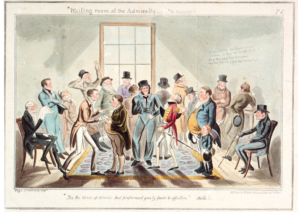 Detail of Midshipman Blockhead, waiting room at the Admiralty by George Cruikshank