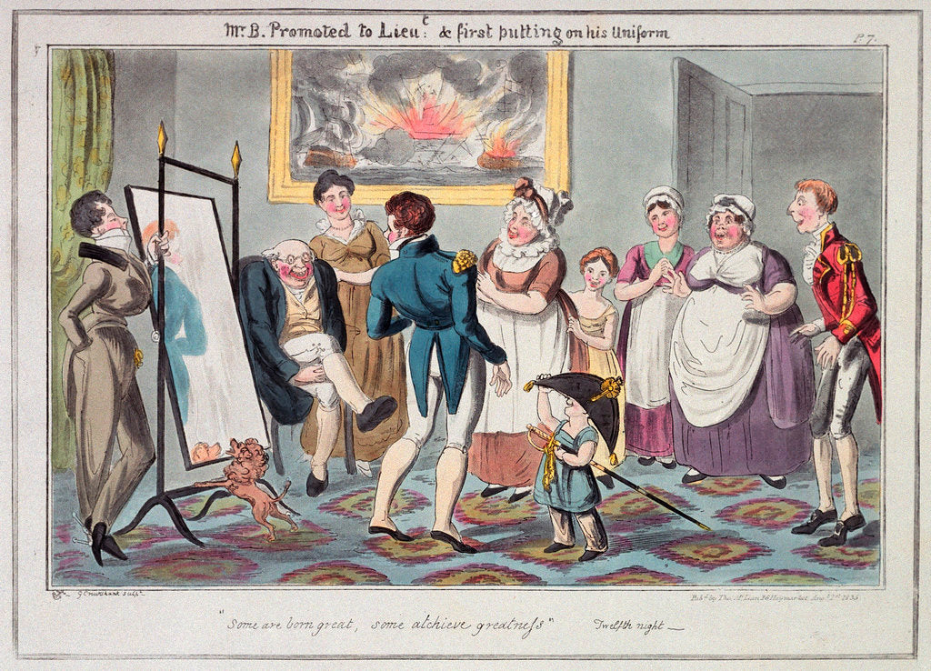 Detail of Midshipman Blockhead, Mr B Promoted to Lieut & first putting on his uniform by George Cruikshank