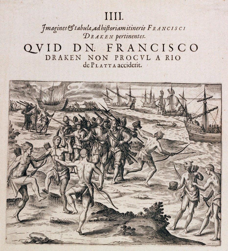Detail of Sir Francis Drake at the River Plate, 11 December 1578 by Baptista Doetechum